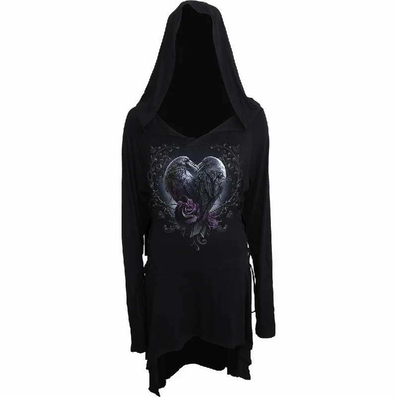 cosmic hoodies zodiac -RAVEN HEART - Black Widow Gothic Hooded Dress