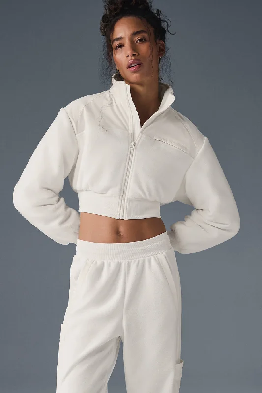 huge softshell jackets -Polar Fleece Cropped Wintry Mix Jacket - Ivory