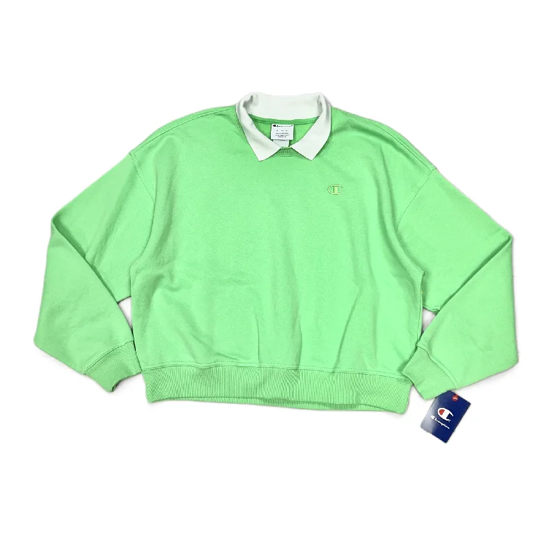 wild pattern sweatshirts -Athletic Sweatshirt Collar By Champion In Green & White, Size: L