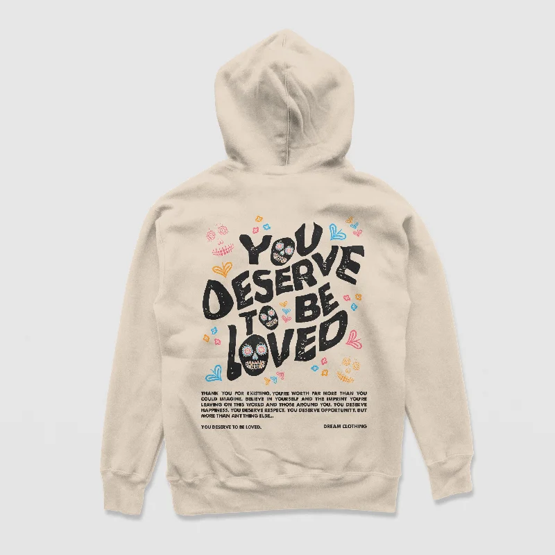 safari pattern hoodies -You Deserve To Be Loved Beige Hoodie (Día de Muertos)