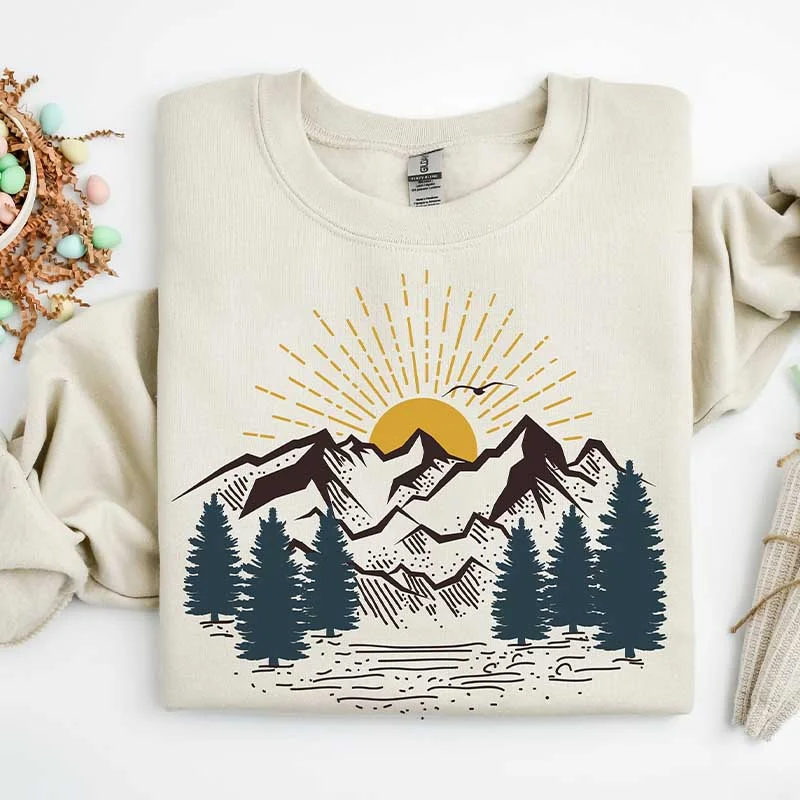 comfy sweatshirts long sleeve -Mountains Camping Girls Nature Lovers Sweatshirt