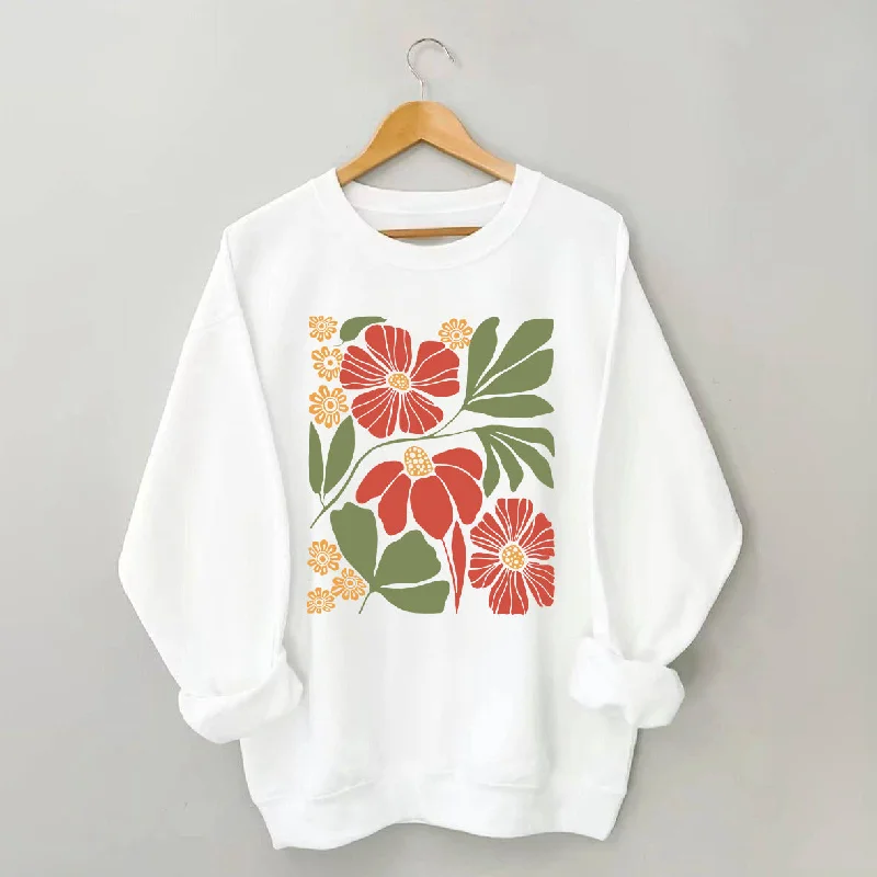 angler sweatshirts fishing -Botanical Neutral Red Minimalist Floral Sweatshirt