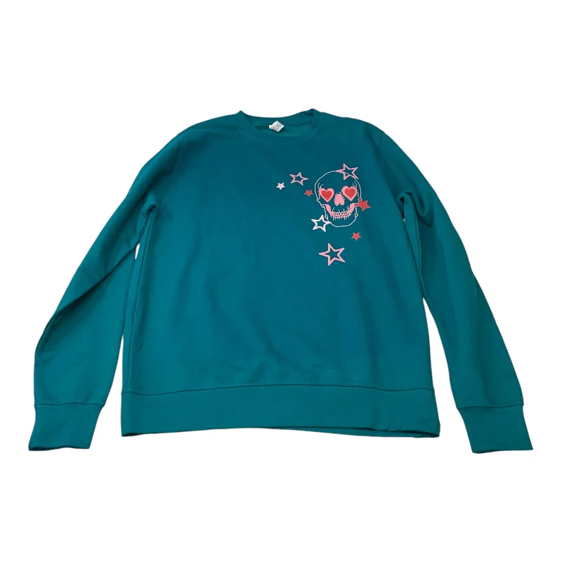 worn geometric sweatshirts -Sweatshirt Crewneck By Just Hoods In Teal, Size: M