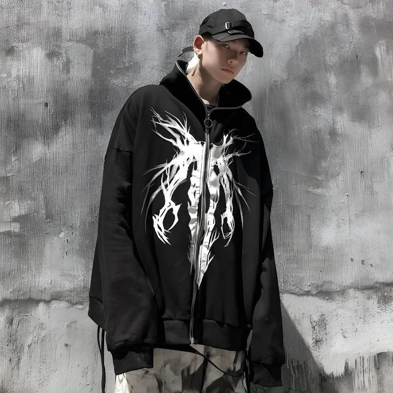 hula hoodies tropical -Cyberpunk Ghost Full Zip-Up Hoodie