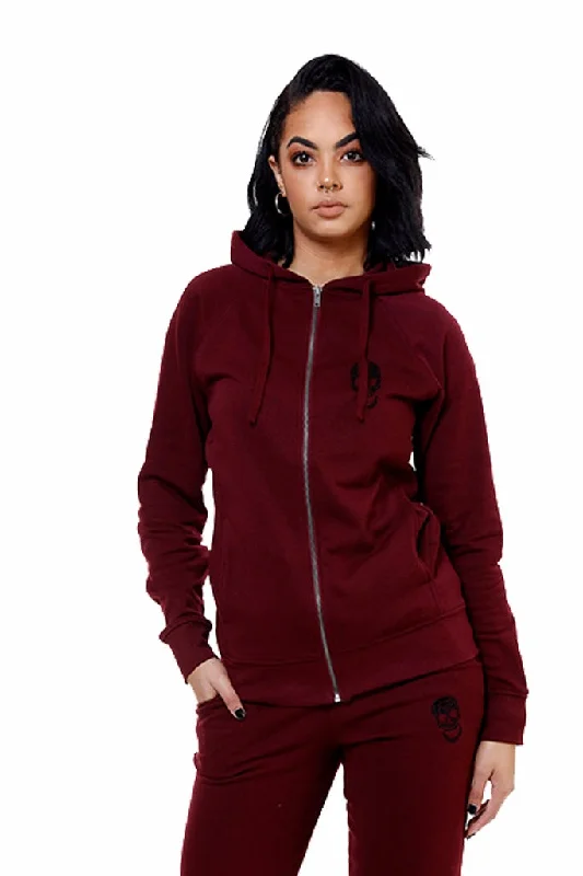 pixel hoodies gaming -Ladies Burgundy Zip Hoody