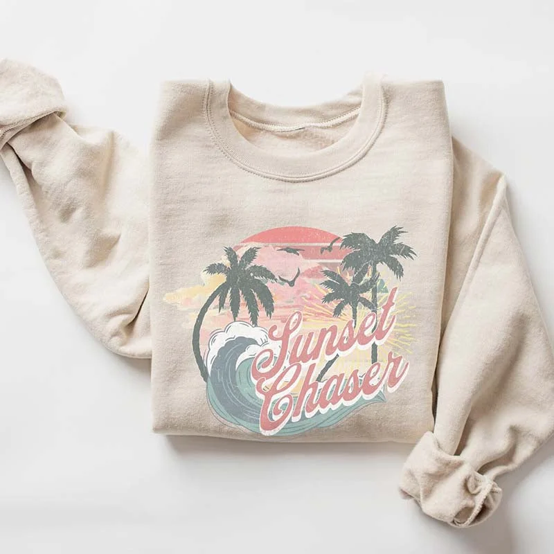 ombre sweatshirts trendy -Sunset Chaser Beach Summer Sweatshirt