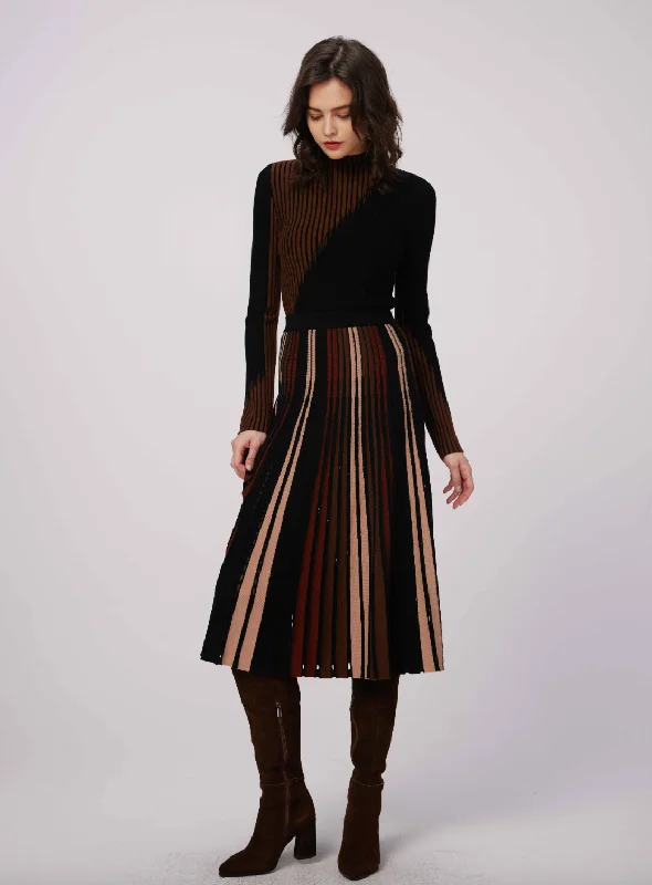 fast office skirts -fast office skirts -Tribeca Knit Skirt - Knitsun Pleats Camel and Brown