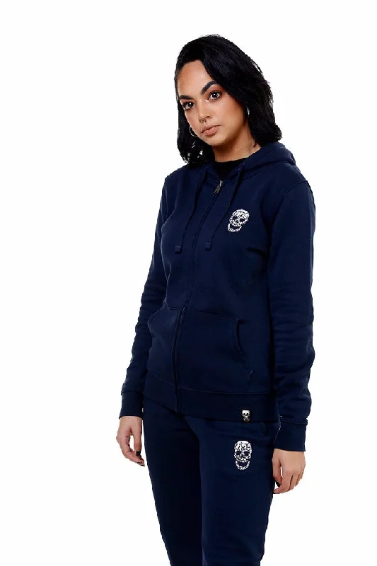 upbeat hoodies quotes -Ladies Navy Zip Hoodie