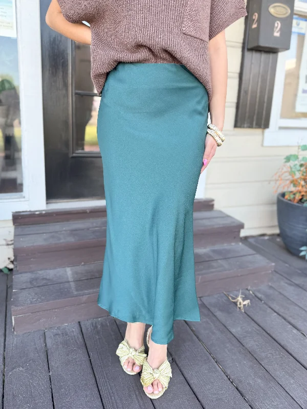 fabric blended skirts -fabric blended skirts -The Hunter Satin Skirt-Hunter Green