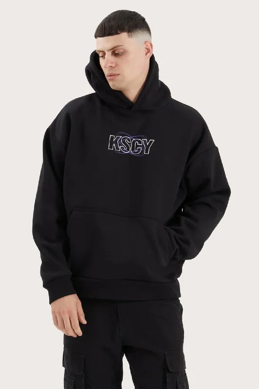 sweat pattern hoodies -Chronos Hooded Oversized Sweater Jet Black