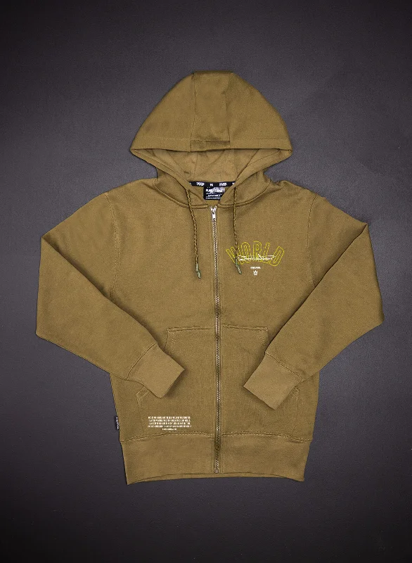 deck hoodies skating -WORLD DOMINATION ZIP UP - OLIVE