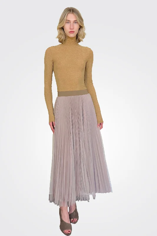 dynamic striped skirts -dynamic striped skirts -Dobby Pleated Maxi Skirt - Taupe