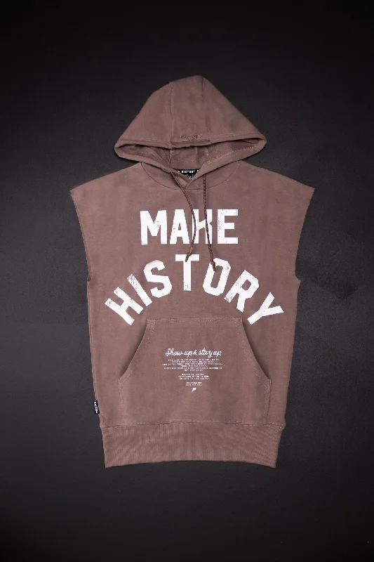 soft graphic hoodies -MAKE HISTORY - SLEEVELESS HOODIE - EARTH