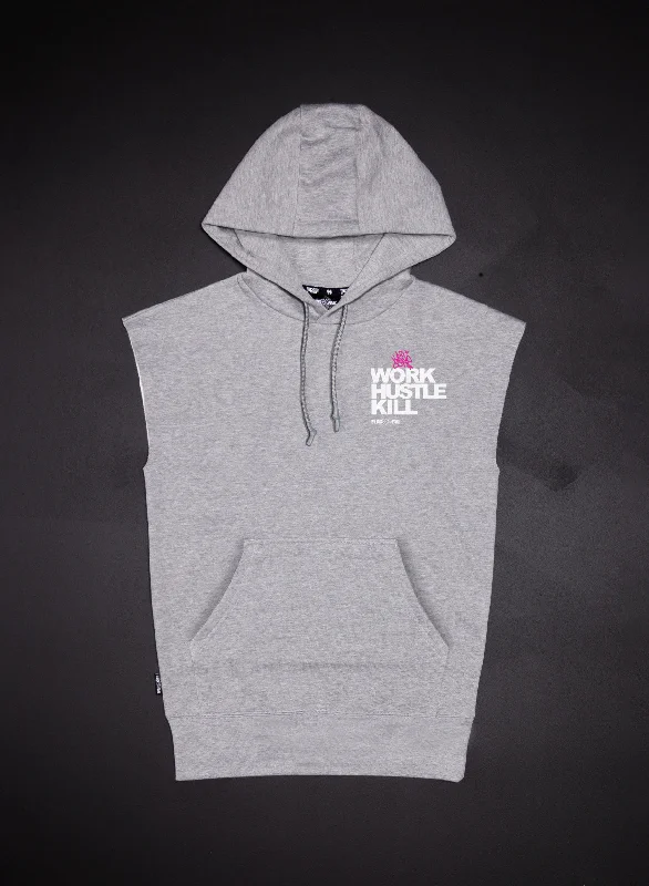 raw graphic hoodies -WORK HUSTLE KILL - SLEEVELESS HOODIE - GREY