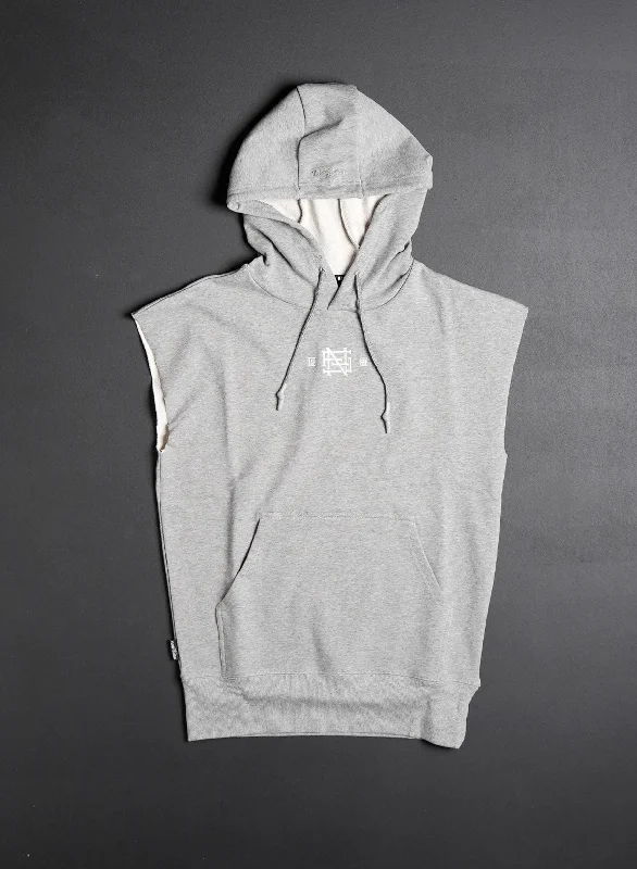 petal hoodies floral -EMB SLEEVELESS HOODIE - GREY