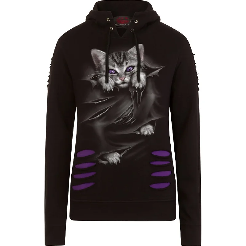 unity hoodies pride -BRIGHT EYES - Large Hood Ripped Hoody Purple-Black