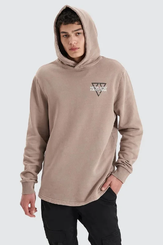 pixel art hoodies -Void Hooded Dual Curved Sweater Pigment Bark