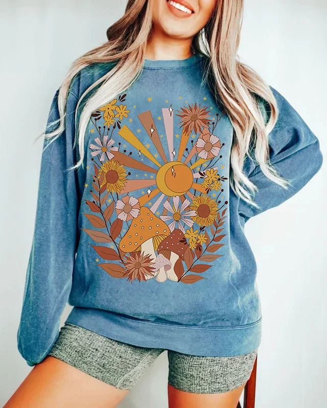 faded graphic sweatshirts -Bohemian Retro Sun Moon Comfort Colors Sweatshirt