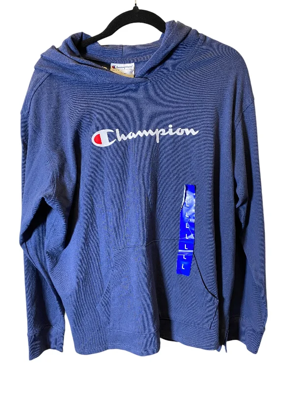 blush stripe sweatshirts -Athletic Sweatshirt Hoodie By Champion In Blue, Size: L