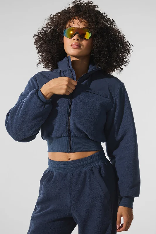 casual suede jackets -Polar Fleece Cropped Wintry Mix Jacket - Navy