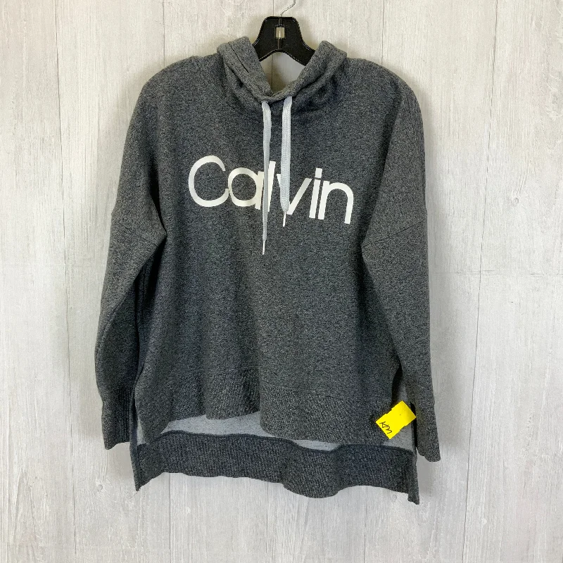 kin stripe sweatshirts -Sweatshirt Hoodie By Calvin Klein In Grey, Size: L