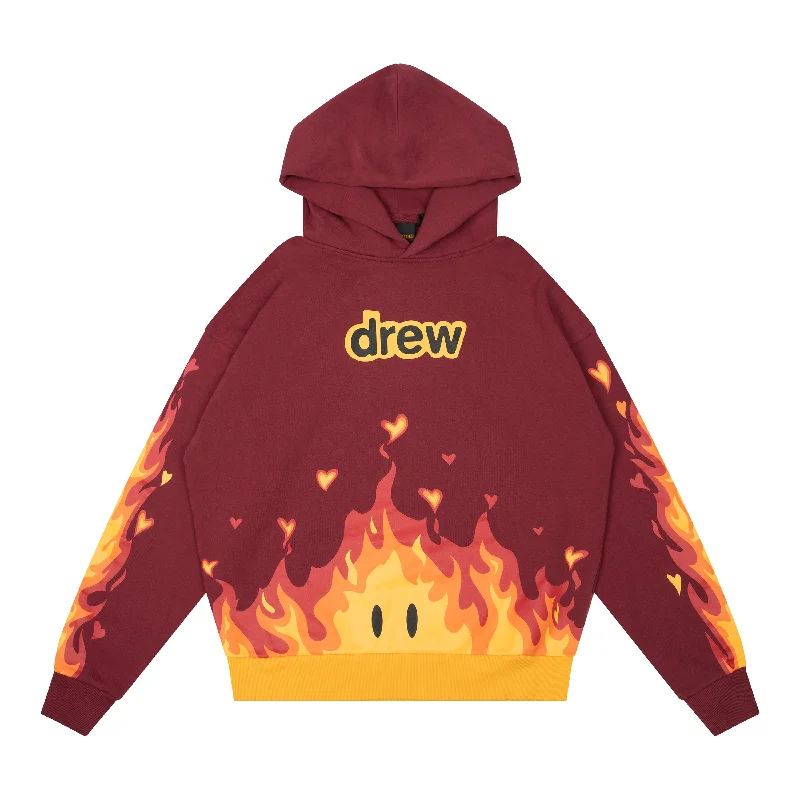 merry vibe hoodies -drew house fire hoodie - burgundy