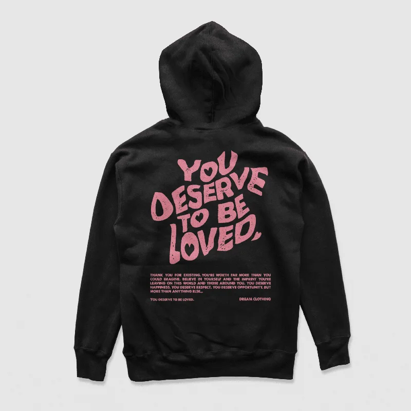 safari abstract hoodies -You Deserve To Be Loved Black Hoodie (Pink Print)