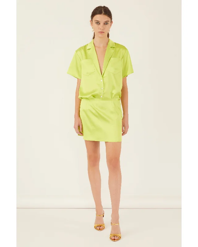 oversized relaxed skirts -oversized relaxed skirts -Kyle Satin Slip Mini Skirt in Neon Lime