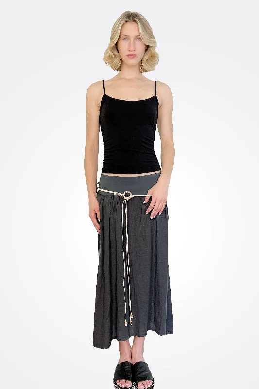 natural linen skirts -natural linen skirts -Tie Skirt - Charcoal