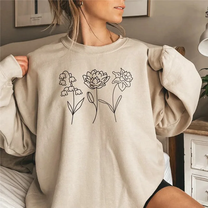 vivid floral sweatshirts -Flower Sweatshirt, Personalized Flower Sweatshirt