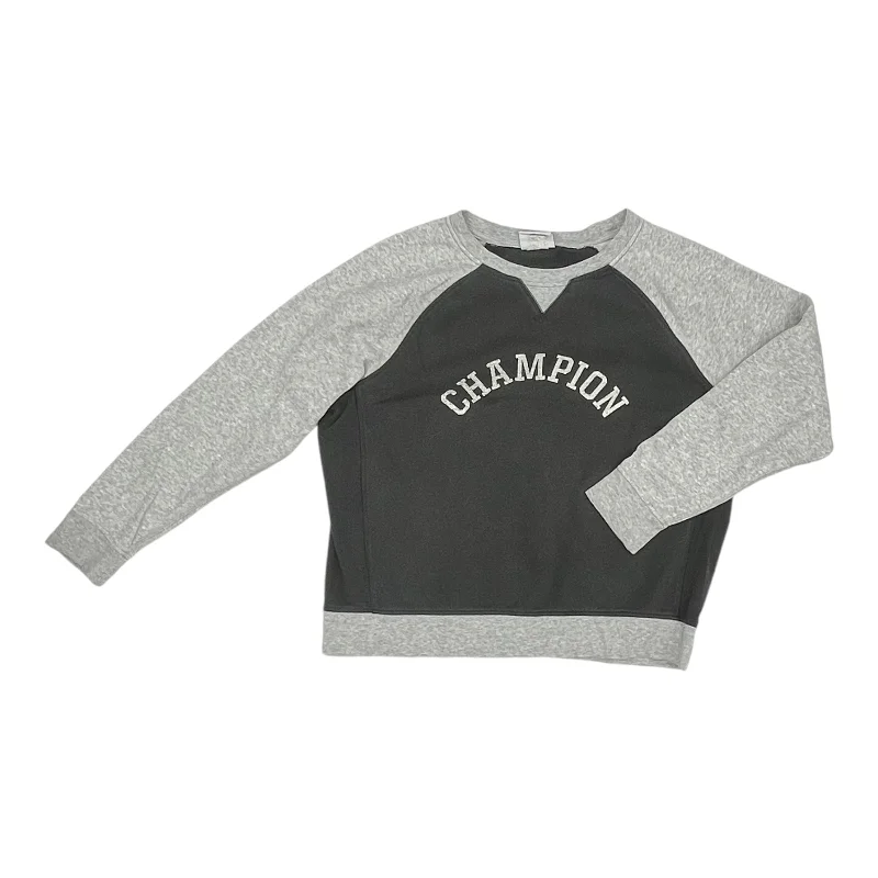 sleek geometric sweatshirts -Athletic Sweatshirt Crewneck By Champion In Grey, Size:L