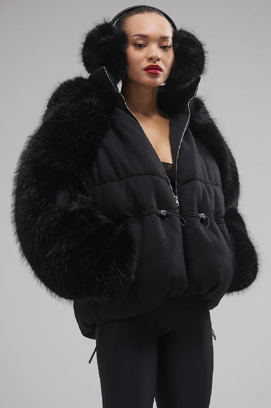 tough cargo jackets -La Premiere Opulent Faux Fur Stunner Jacket - Black/Black