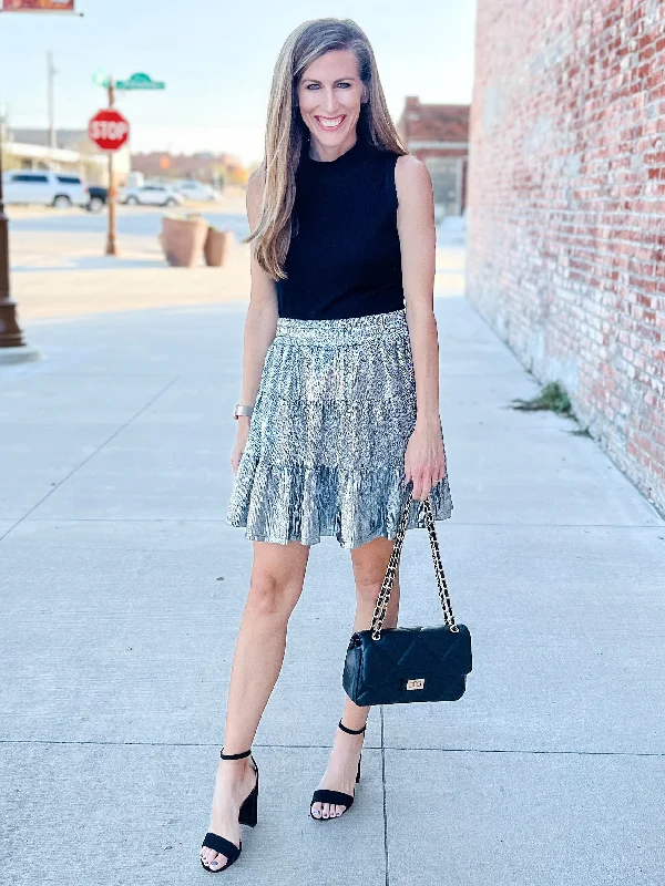 flowy cuff skirts -flowy cuff skirts -Foil Tiered Skirt