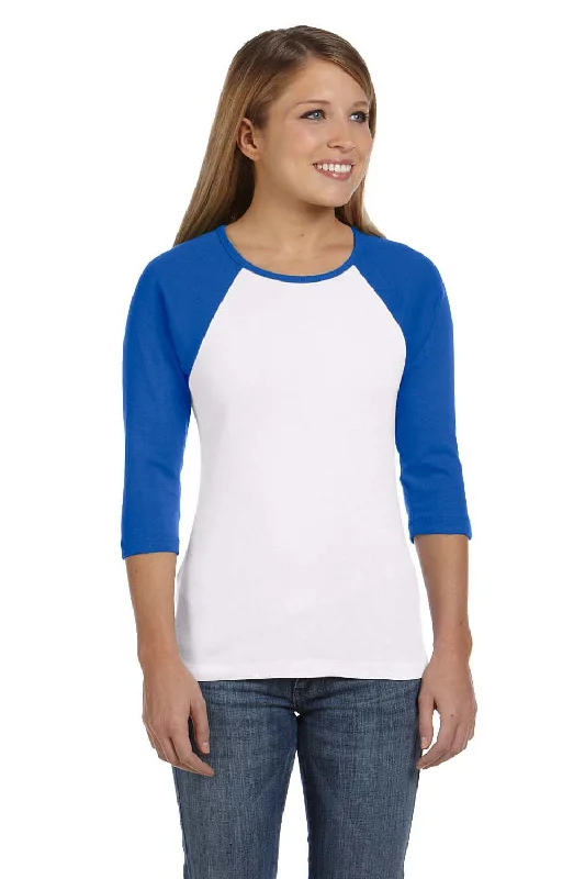 vented sports t-shirts -vented sports t-shirts -vented sports t-shirts -Bella + Canvas Womens 3/4 Sleeve Crewneck T-Shirt - White/True Royal Blue