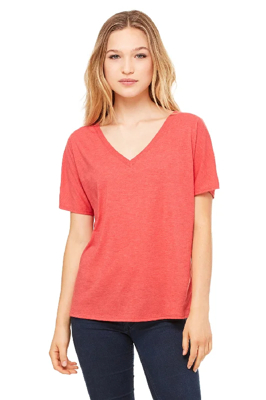 trim contrast t-shirts -trim contrast t-shirts -trim contrast t-shirts -Bella + Canvas Womens Slouchy Short Sleeve V-Neck T-Shirt - Red Triblend