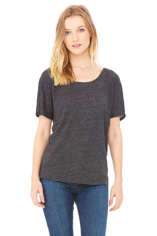 striped vivid t-shirts -striped vivid t-shirts -striped vivid t-shirts -Bella + Canvas Womens Slouchy Short Sleeve Wide Neck T-Shirt - Charcoal Black Slub