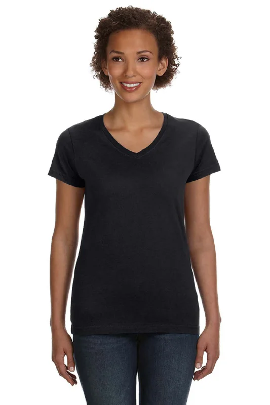 light jersey t-shirts -light jersey t-shirts -light jersey t-shirts -LAT Womens Fine Jersey Short Sleeve V-Neck T-Shirt - Black