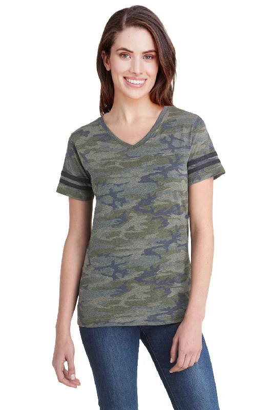 quirky print t-shirts -quirky print t-shirts -quirky print t-shirts -LAT Womens Fine Jersey Short Sleeve V-Neck T-Shirt - Vintage Camo/Smoke Grey