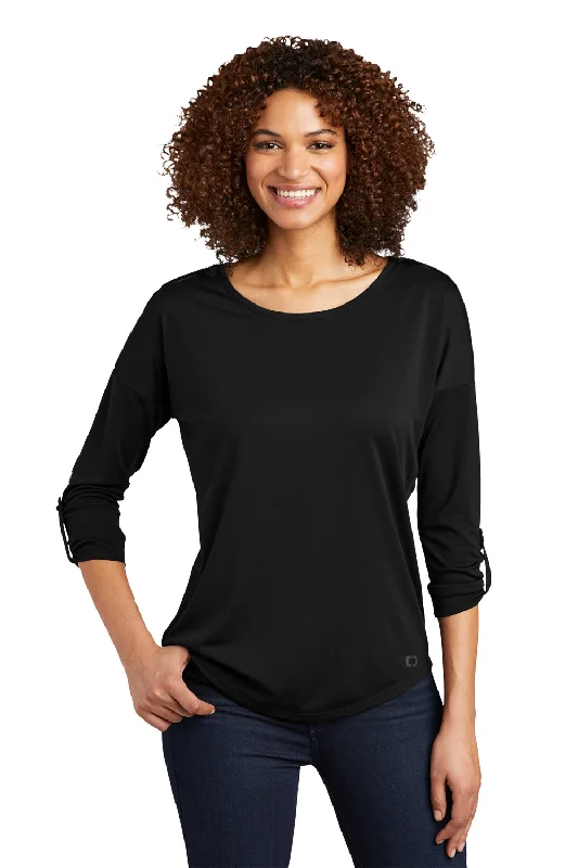 gym bright t-shirts -gym bright t-shirts -gym bright t-shirts -Ogio Womens Gravitate Moisture Wicking 3/4 Sleeve Scoop Neck T-Shirt - Blacktop