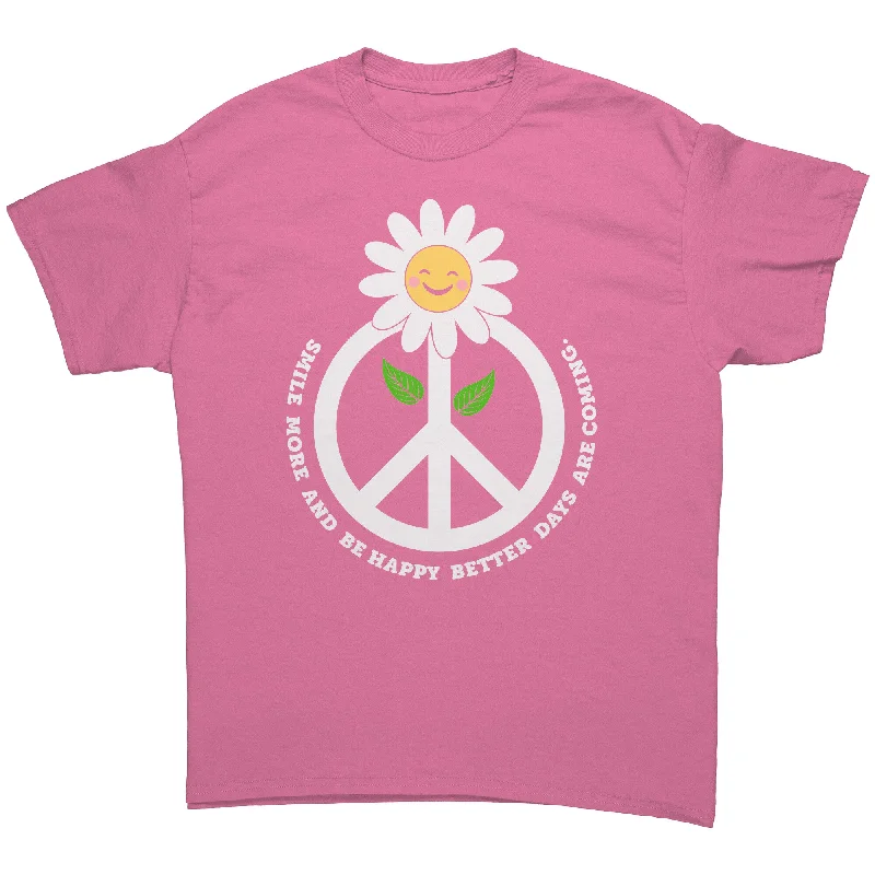 plain simple t-shirts -plain simple t-shirts -plain simple t-shirts -SMILE MORE Daisy and Peace Sign Unisex T-Shirt