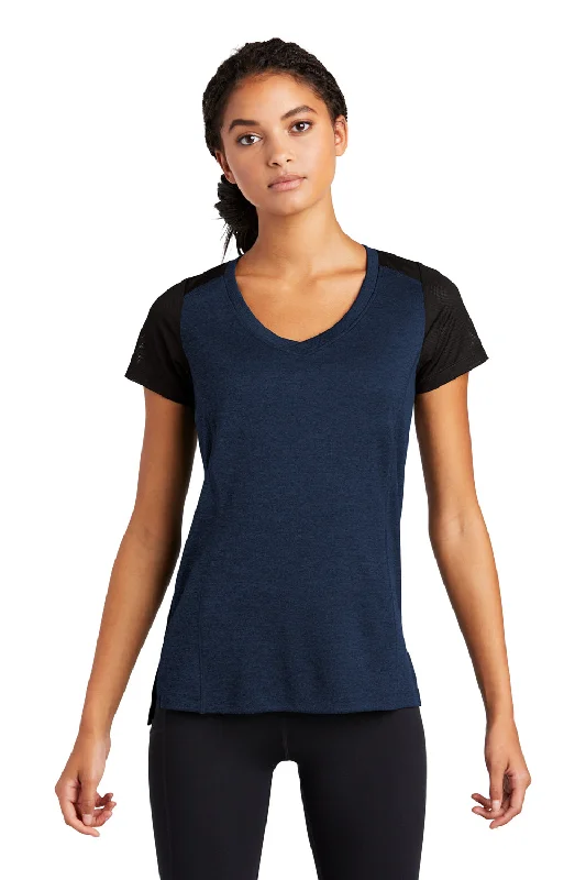 iconic band t-shirts -iconic band t-shirts -iconic band t-shirts -Sport-Tek Womens Endeavor Moisture Wicking Short Sleeve V-Neck T-Shirt - Heather Dark Royal Blue/Black