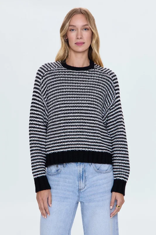 chunky plaid pullover sweaters -Adina Sweater -  Midnight Stripe