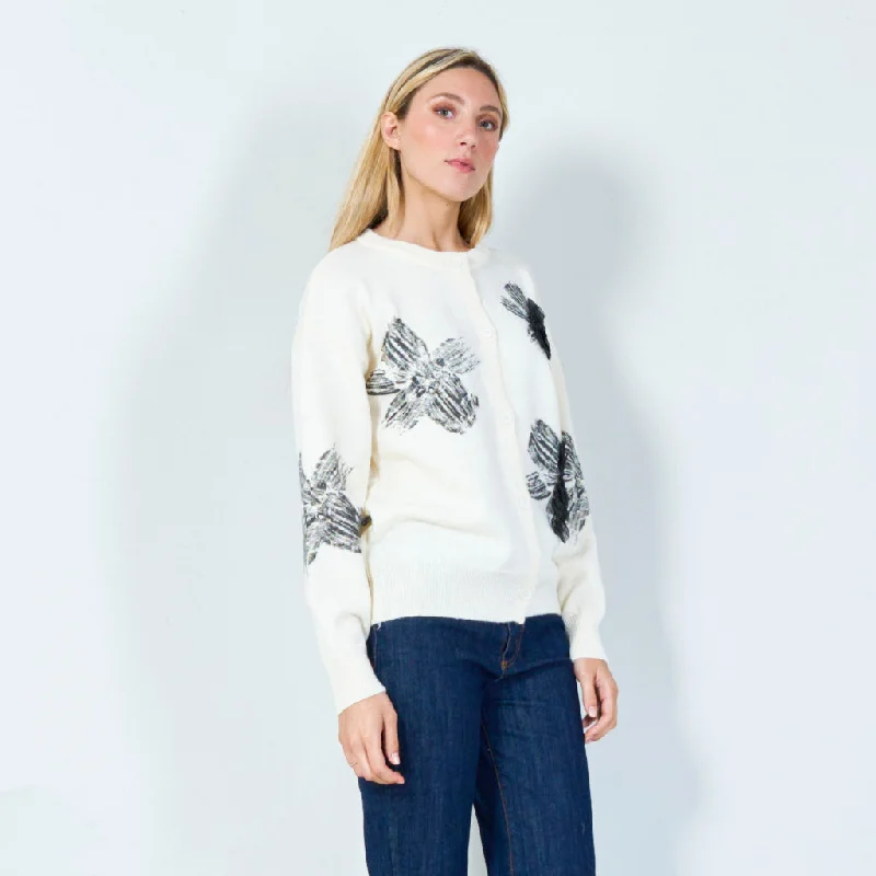 geometric high-neck pullover sweaters -Artistic floral print sweater wholesale