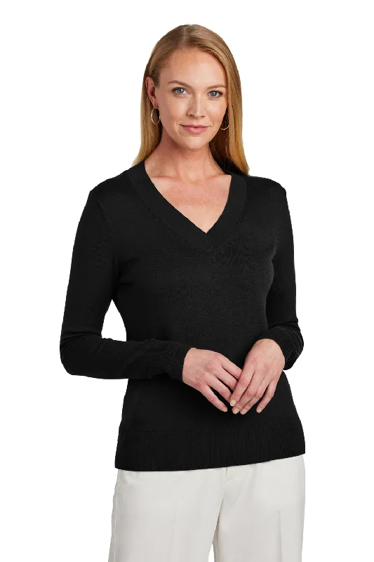 floral pullover sweaters for work -Brooks Brothers Womens Long Sleeve V-Neck Sweater - Deep Black