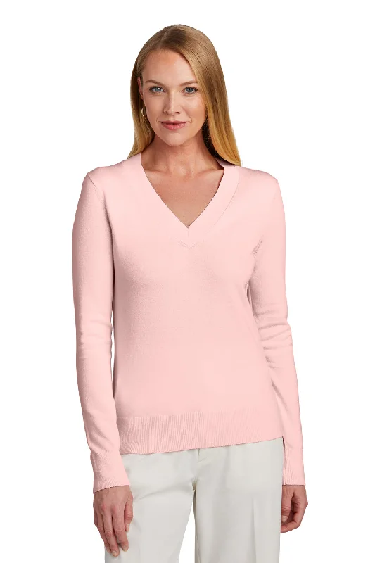 extended floral pullover sweaters -Brooks Brothers Womens Long Sleeve V-Neck Sweater - Pearl Pink