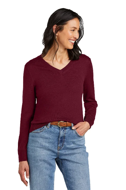 mohair pullover sweaters for work -Brooks Brothers Womens Merino Long Sleeve V-Neck Sweater - Vintage Port Red - COMING SOON