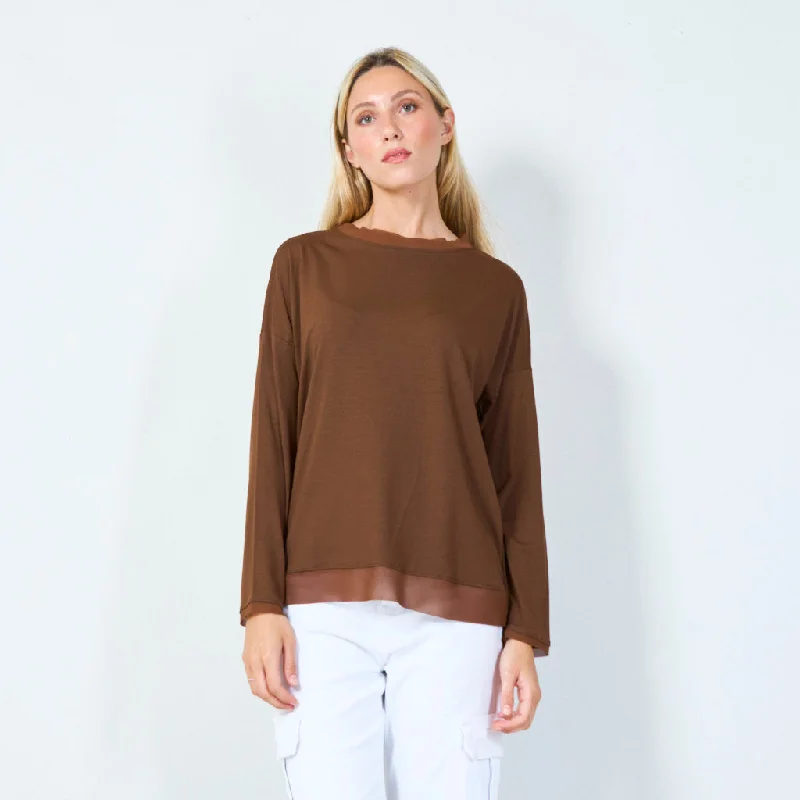 breathable hooded pullover sweaters -Classic long-sleeve top with sheer hem wholesale