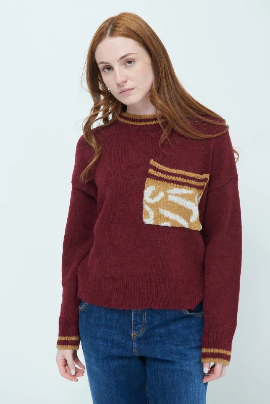 chunky mohair pullover sweaters -Cozy sweater with animal print pocket wholesale