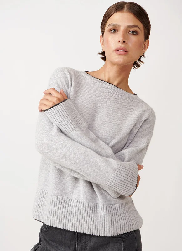 merino floral pullover sweaters -Crewneck Tipped Cashmere Sweater