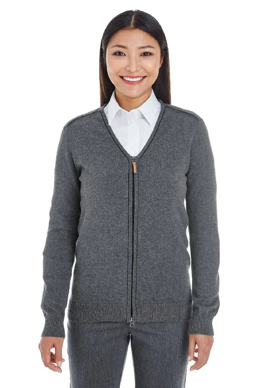 woven striped pullover sweaters -Devon & Jones Womens Manchester Jersey Full Zip Sweater - Heather Dark Grey - Closeout